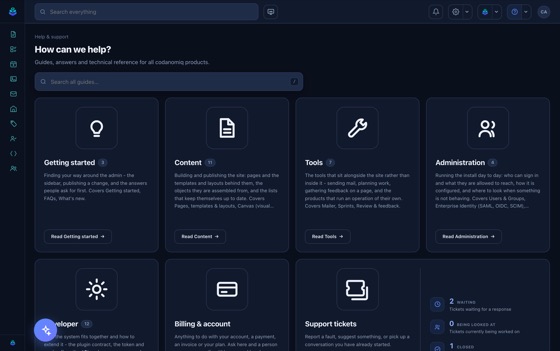 The documentation hub: every guide, grouped, and only the ones this reader may see