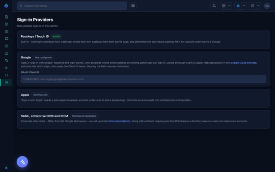 Sign-in: passkeys, and login protection that needs no configuring